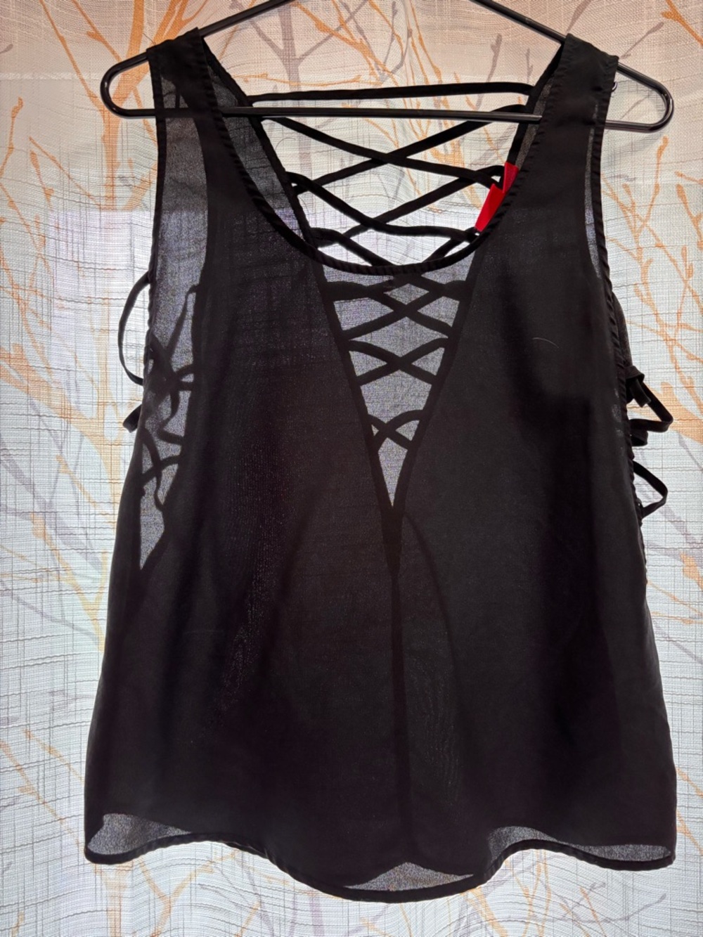 Daytrip Black Lace-Up Sheer Tank Top